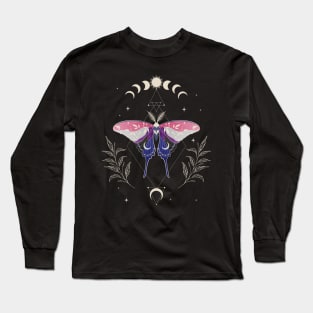 Genderfluid Luna Moth Celestial Cottagecore LGBT Pride Flag Long Sleeve T-Shirt